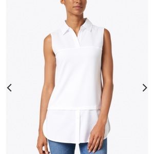 Sleeveless White Layered Collared Blouse